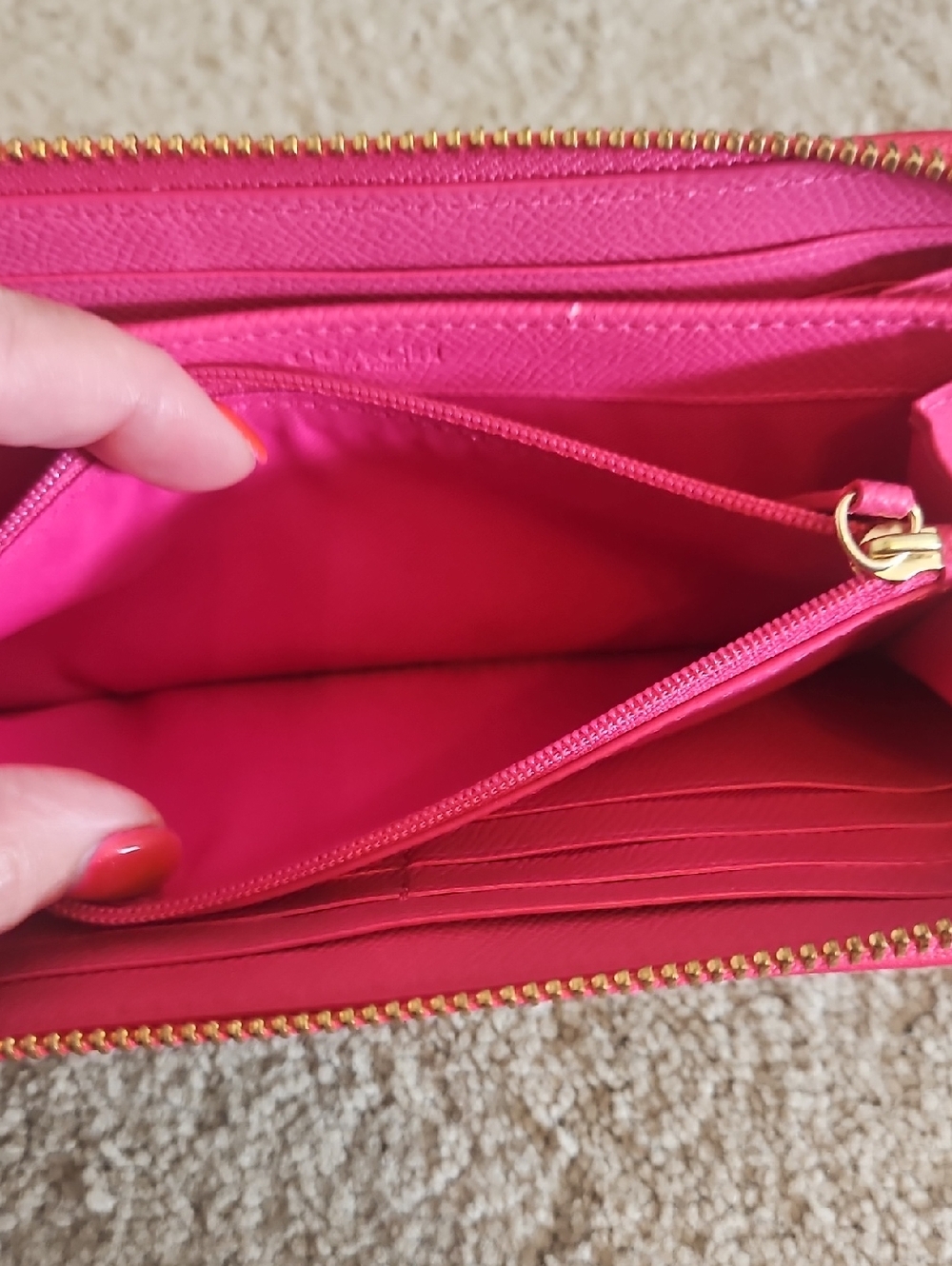 EUC Coach Signature Continental Wallet in Khaki/Brown with Pink Trim - Picture 7 of 16